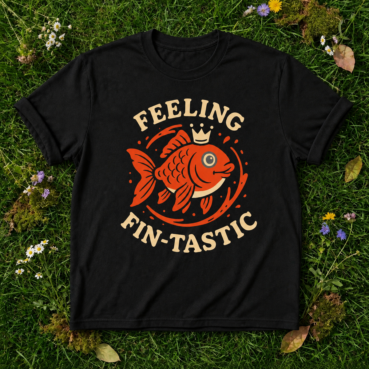 Feeling Fin-tastic Fish T-Shirt in Black on grass
