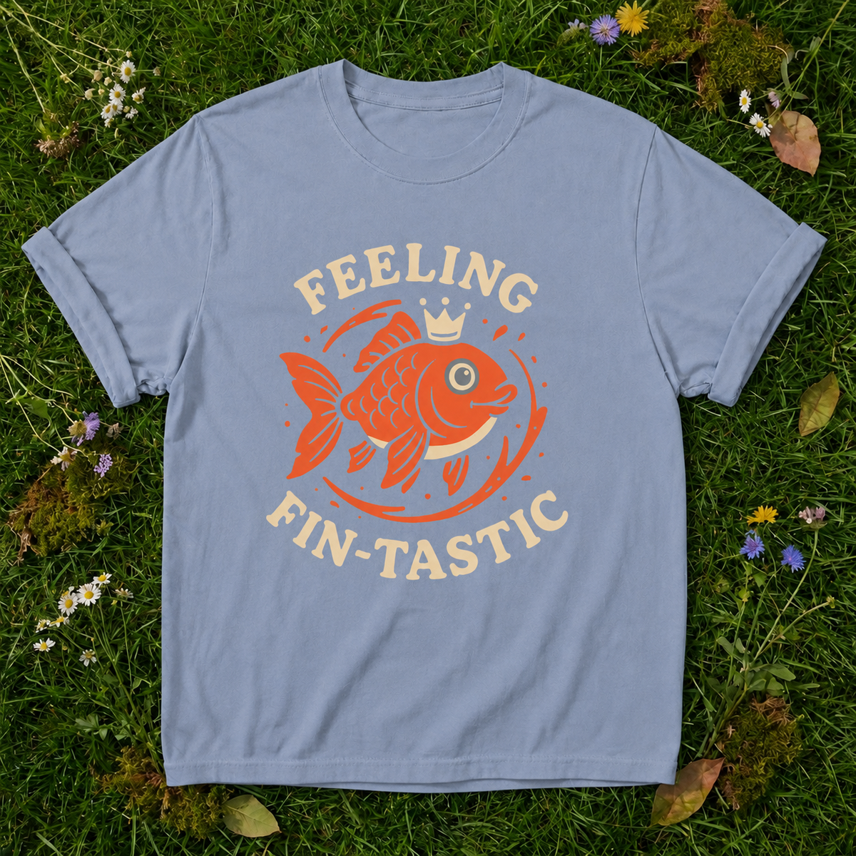 Feeling Fin-tastic Fish T-Shirt in Blue Jean on grass