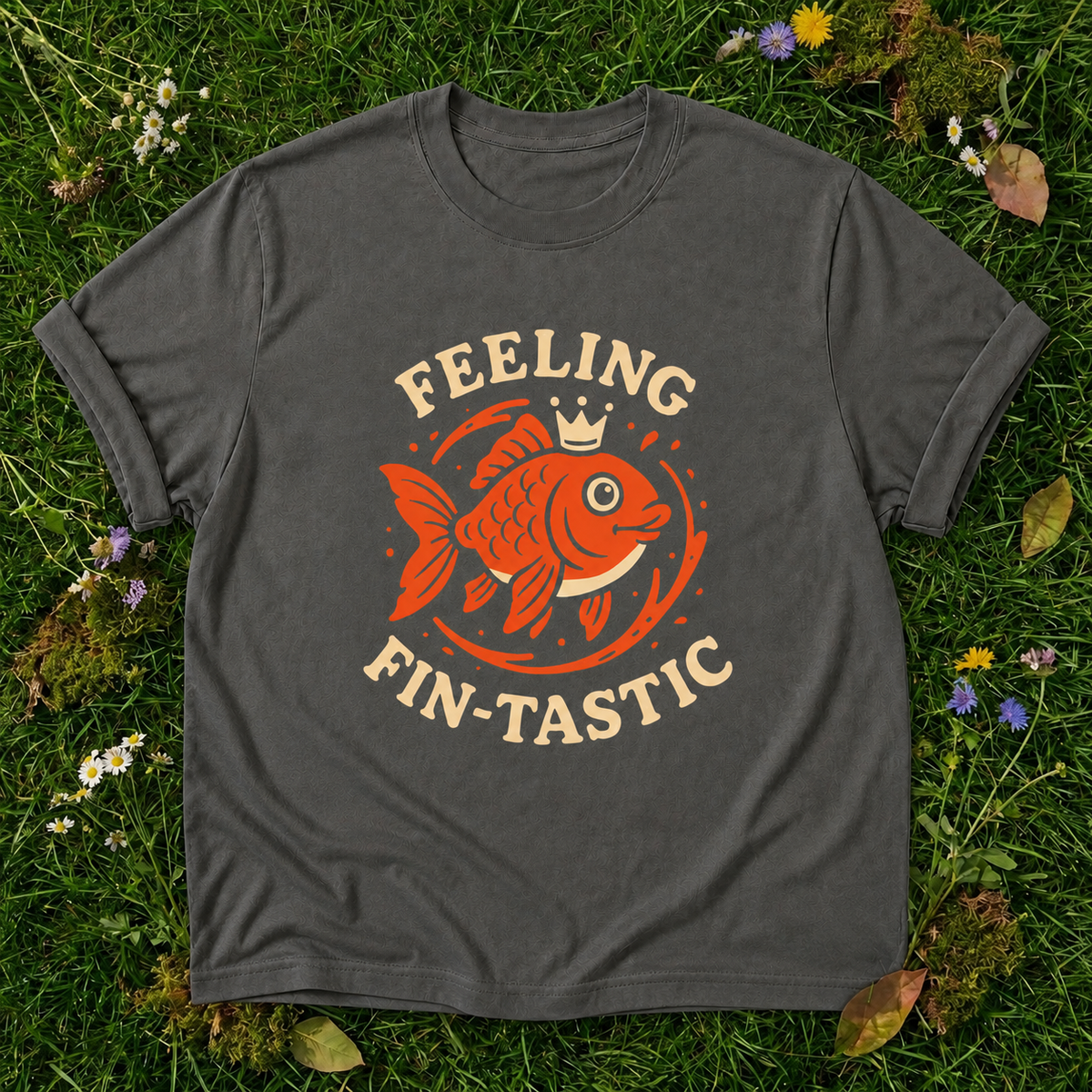 Feeling Fin-tastic Fish T-Shirt in Pepper on grass
