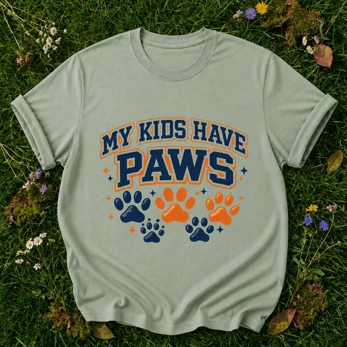 My Kids Have Paws bay T-shirt on grass