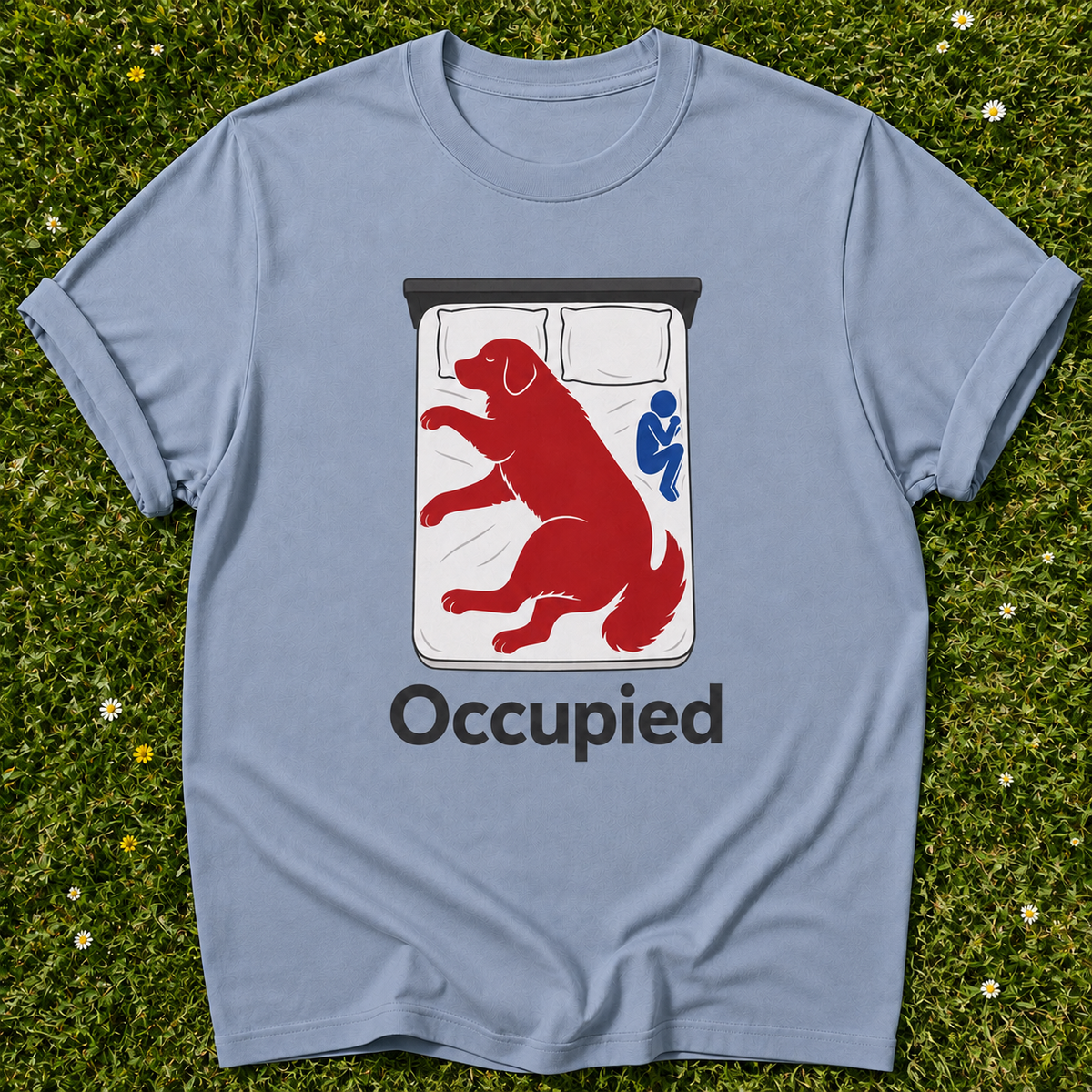 Occupied Dog T-shirt in Blue Jean on grass