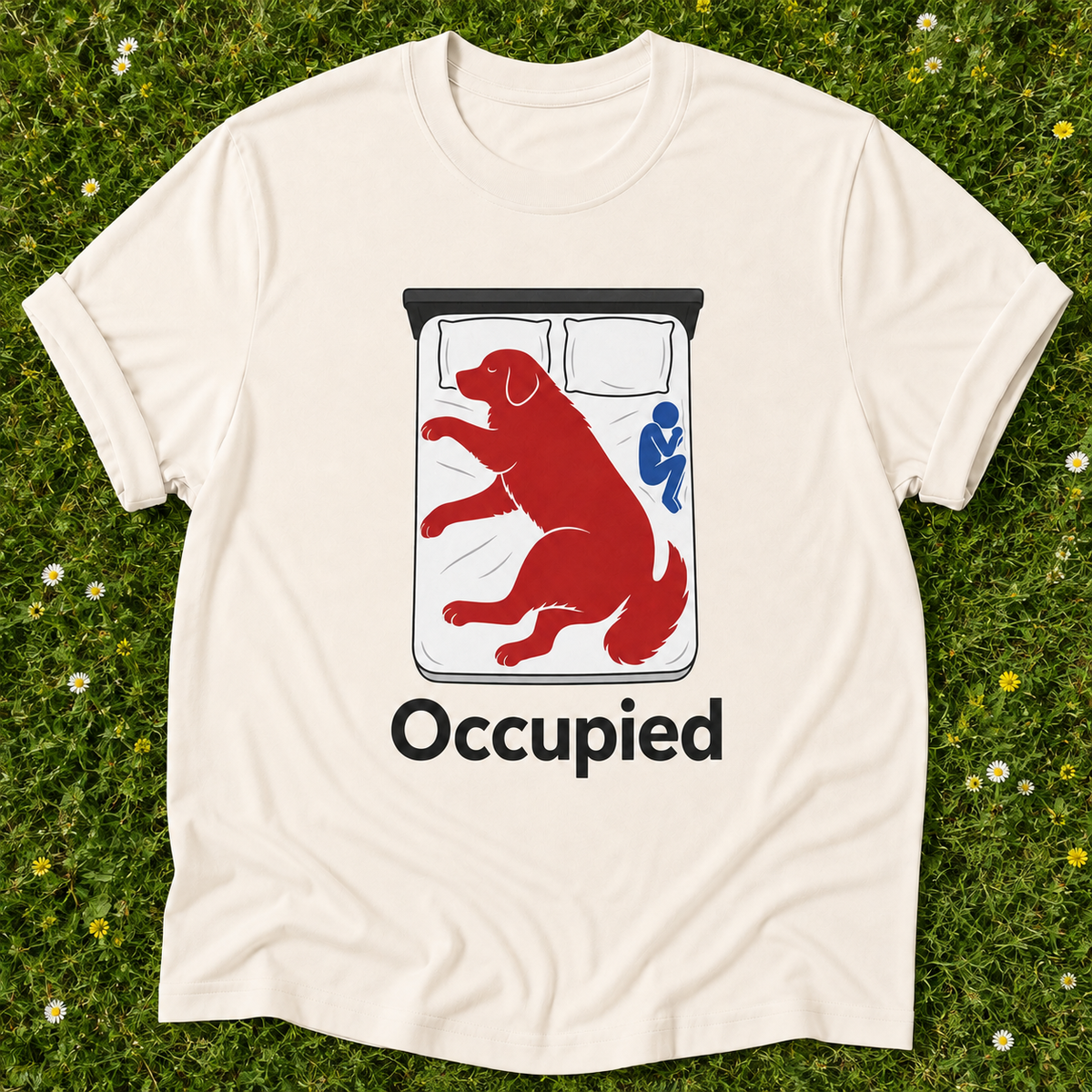 Occupied Dog T-shirt in Ivory on grass