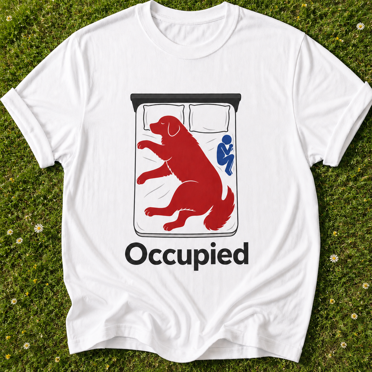 Occupied Dog T-shirt in White on grass
