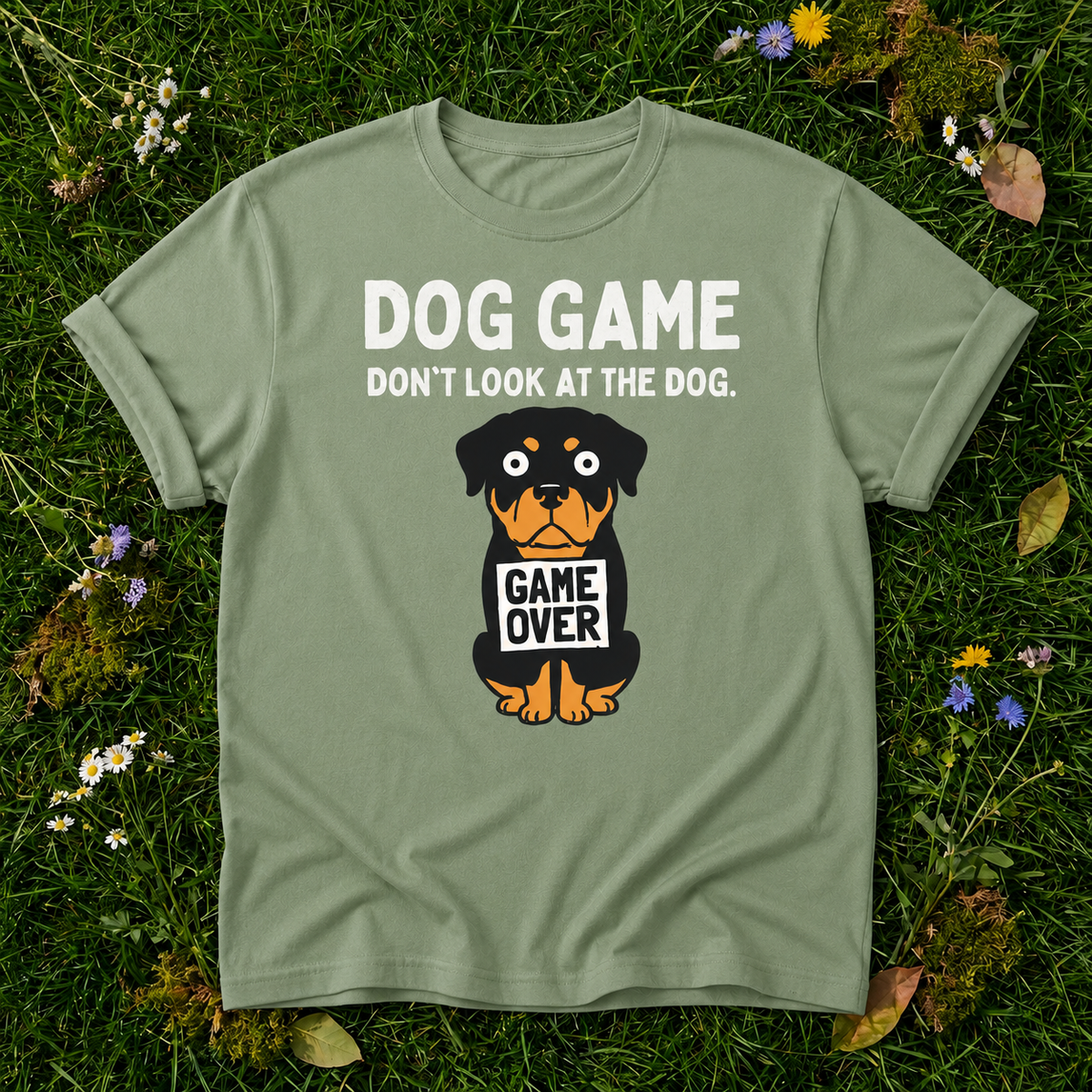 Rottweiler Dog Game T-Shirt in Bay on grass