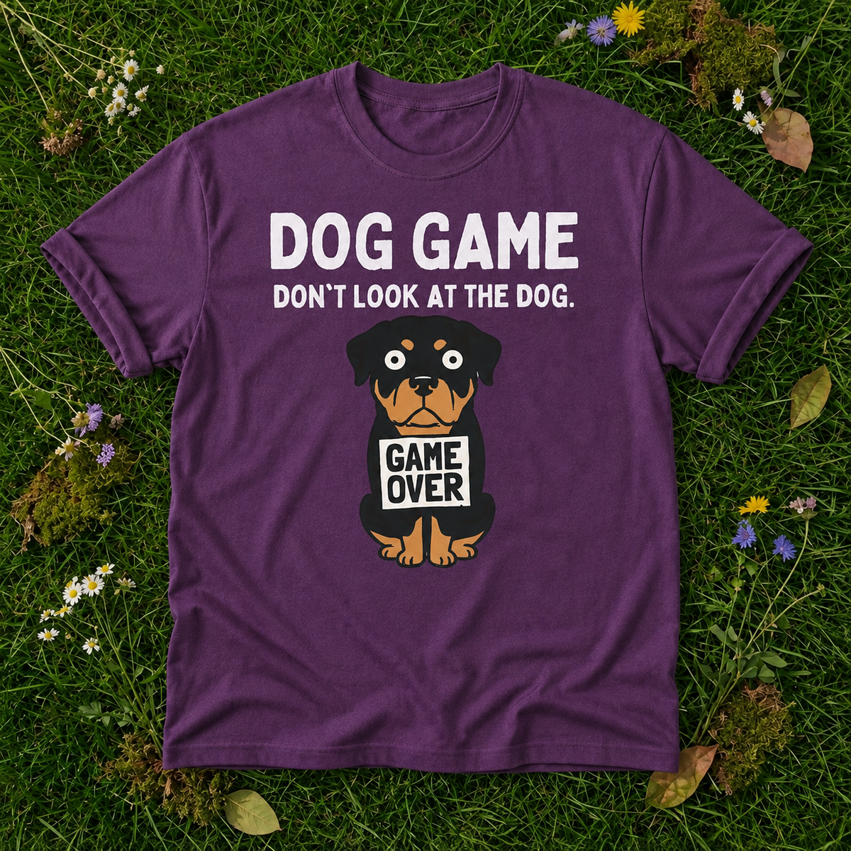 Rottweiler Dog Game T-Shirt in Berry on grass