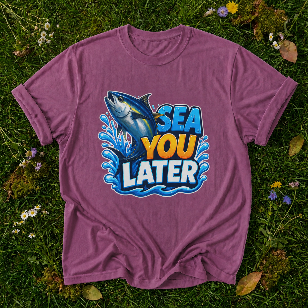 Sea You Later berry T-shirt on grass